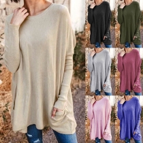 Fashion Solid Color Long Sleeve Round Neck Loose T-shirt