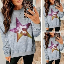Fashion Star Printed Long Sleeve Round Neck Sweatshirt