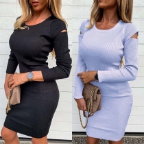 Sexy Off-shoulder Long Sleeve Round Neck Slim Fit Dress