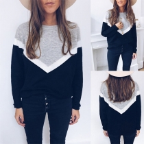 Casual Style Contrast Color Long Sleeve Round Neck Sweatshirt