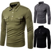 Fashion Solid Color Long Sleeve POLO Collar Man's T-shirt