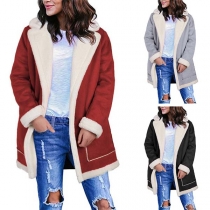 Fashion Contrast Color Long Sleeve Plush Lining Coat