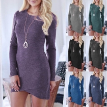 Fashion Solid Color Long Sleeve Irregular Hem Slim Fit Dress