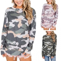Fashion Camouflage Printed Long Sleeve Round Neck Sweatshirt