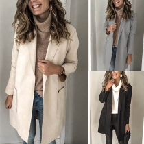 Simple Style Long Sleeve Notched Lapel Slim Fit Woolen Coat