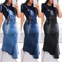 Fashion High Waist Slim Fit Denim Suspender Skirt