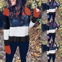 Fashion Contrast Color Long Sleeve Round Neck Printed Sweatshirt