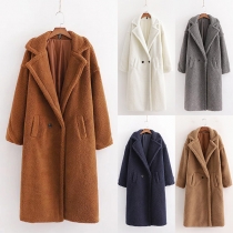Fashion Solid Color Long Sleeve Plush Overcoat