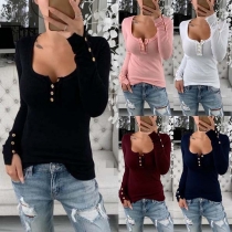 Fashion Solid Color Long Sleeve Round Neck Slim Fit T-shirt