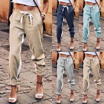 Fashion Contrast Color Elastic Waist Casual Pants