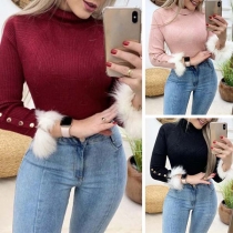 Fashion Solid Color Long Sleeve Turtleneck Slim Fit Top
