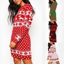 Fashion Long Sleeve Round Neck Slim Fit Printed Dress