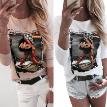 Casual Style Long Sleeve Round Neck Printed T-shirt