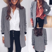 OL Style Long Sleeve Plaid Blazer Coat
