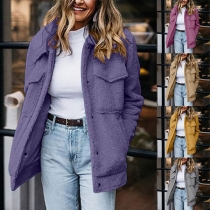 Fashion Solid Color Long Sleeve POLO Collar Faux Cashmere Coat