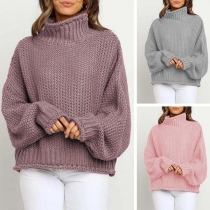 Fashion Solid Color Long Sleeve Turtkeneck Loose Sweater