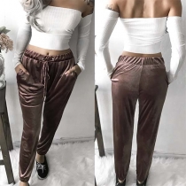 Fashion Solid Color Elastic Waist Casual Pants