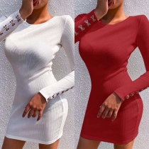 Fashion Long Sleeve Round Neck Slim Fit Knit Dress