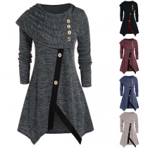 Fashion Contrast Color Long Sleeve Irregular Hem Dress