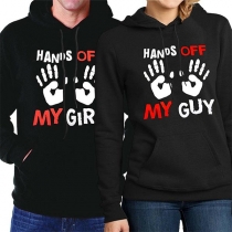 Fashion Letters Printed Long Sleeve Hooded Couple Sweatshirt