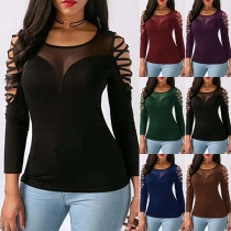 Sexy Off-shoulder Long Sleeve Gauze Spliced Slim Fit Top