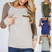 Fashion Contrast Color Long Sleeve Round Neck T-shirt