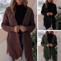 Fashion Solid Color Long Sleeve Loose Knit Cardigan