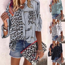 Fashion Long Sleeve Stand Collar Leopard Printed Shirt