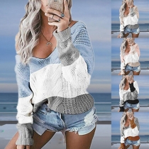 Fashion Contrast Color Long Sleeve V-neck Sweater