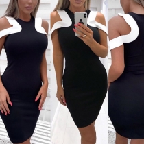 Sexy Off-shoulder Contrast Color Slim Fit Dress
