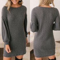 Fashion Solid Color Long Sleeve Round Neck Dress