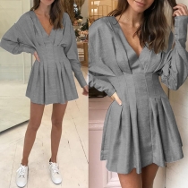 Sexy Deep V-neck Long Sleeve High Waist Dress