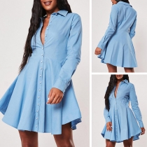 OL Style Long Sleeve POLO Collar Single-breasted Shirt Dress