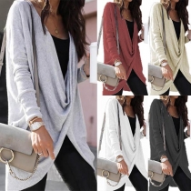 Fashion Solid Color Long Sleeve Crossover Top