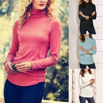 Fashion Solid Color Long Sleeve Turtleneck T-shirt