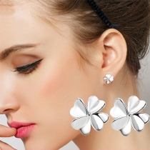 Fresh Style Silver-tone Four Leaf Clover Shaped Stud Earrings