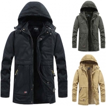 Fashion Solid Color Long Sleeve Hooded Plush Lining Man's Jacket