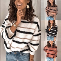 Fashion Long Sleeve Round Neck Loose Striped Sweater