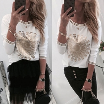 Fashion Long Sleeve Round Neck Printed T-shirt