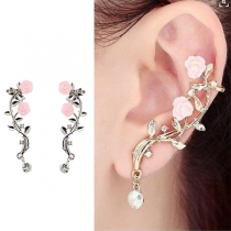Fashion Rhinestone Inlaid Rose Tree Branch Shaped Stud Earrings