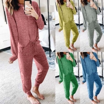 Casual Style Long Sleeve Round Neck Top + Pants Two-piece Set