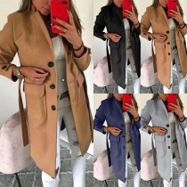 Fashion Solid Color Long Sleeve Single-breasted Woolen Coat