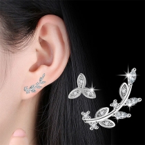 Fashion Rhinestone Inlaid Leaf Shaped Asymmetric Stud Earrings
