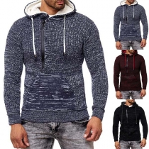Fashion Mixed Color Long Sleeve Hooded Man's Knit Top