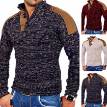 Fashion Contrast Color Long Sleeve Stand Collar Man's Knit Top