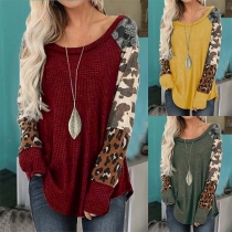 Fashion Printed Spliced Long Sleeve Round Neck Loose T-shirt