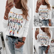 Casual Style Long Sleeve Round Neck Printed T-shirt