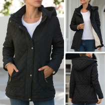 Fashion Solid Color Long Sleeve Hooded Padded Coat
