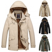 Fashion Solid Color Hooded Plush Lining Man's Coat