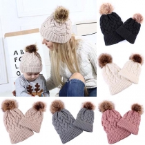 Fashion Solid Color Hairball Spliced Parent-child Knit Beanies